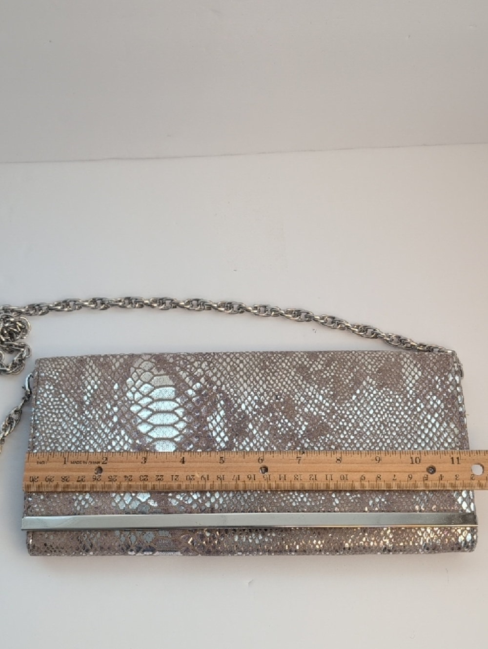 White House Black Market Silver Snake-Embossed Chain Clutch - Picture 14 of 14